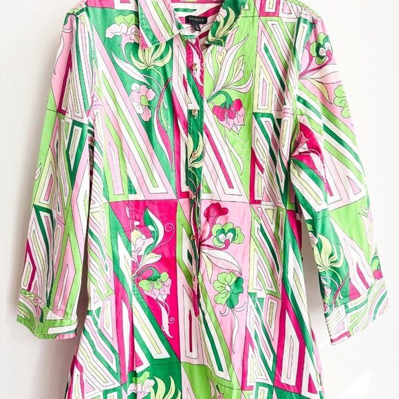 Talbots Colourful Green Pink Shirt Midi Dress 18 - Picture 9 of 11